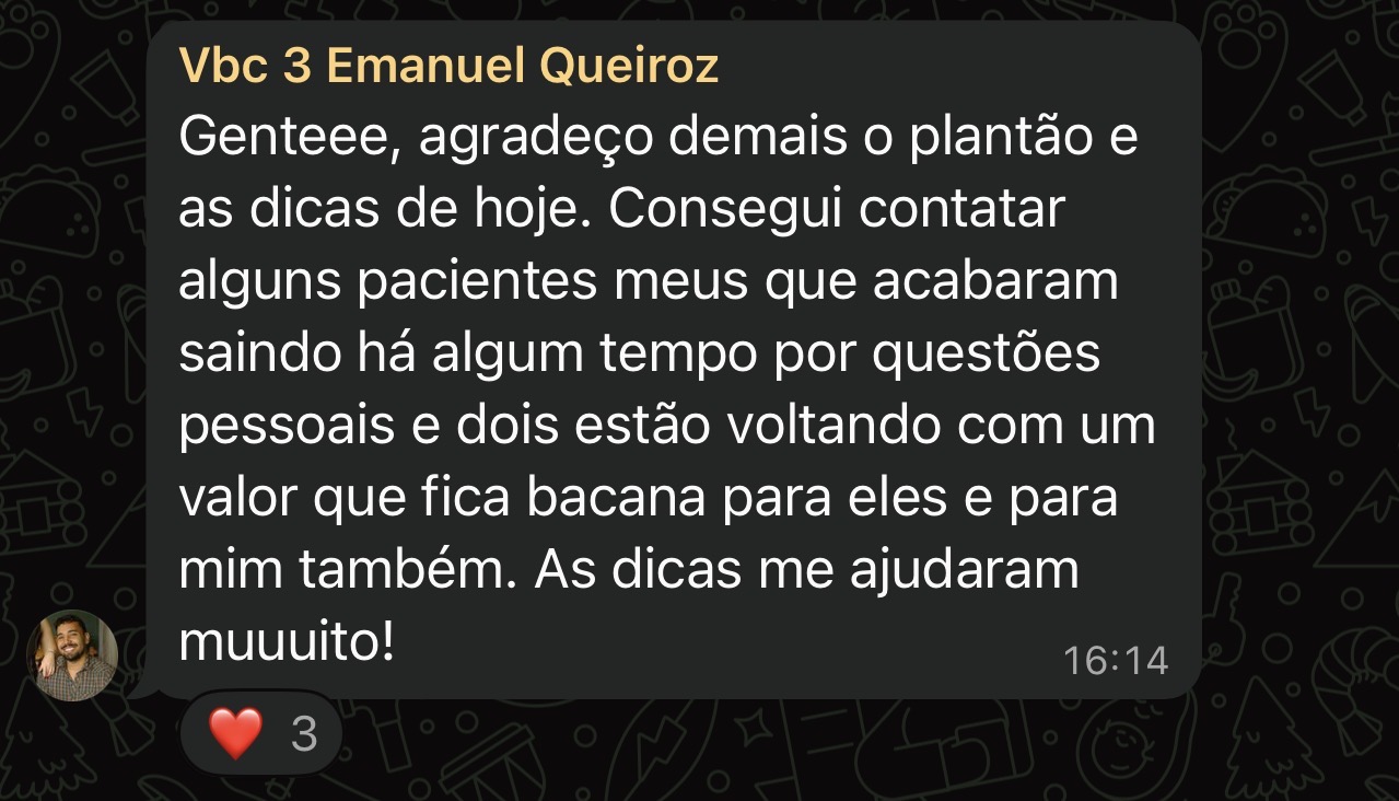 Aluno reativa pacientes antigos com um novo valor após aplicar o método
