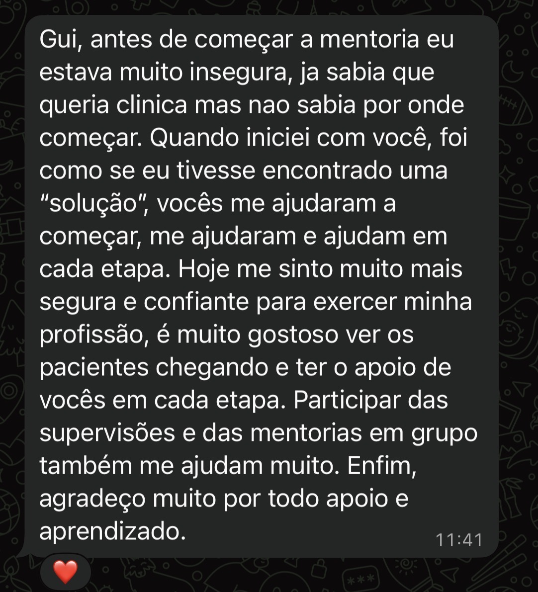 Aluna relata sair da insegurança inicial para se sentir mais segura e confiante na clínica